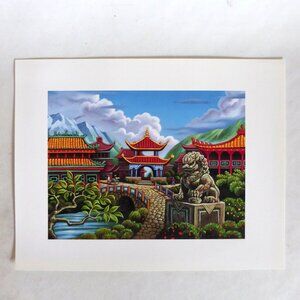 NEW CHINESE CHINA ASIAN VILLAGE TEMPLE PAGODA ARTWORK PRINT BY GREG NEWBOLD
